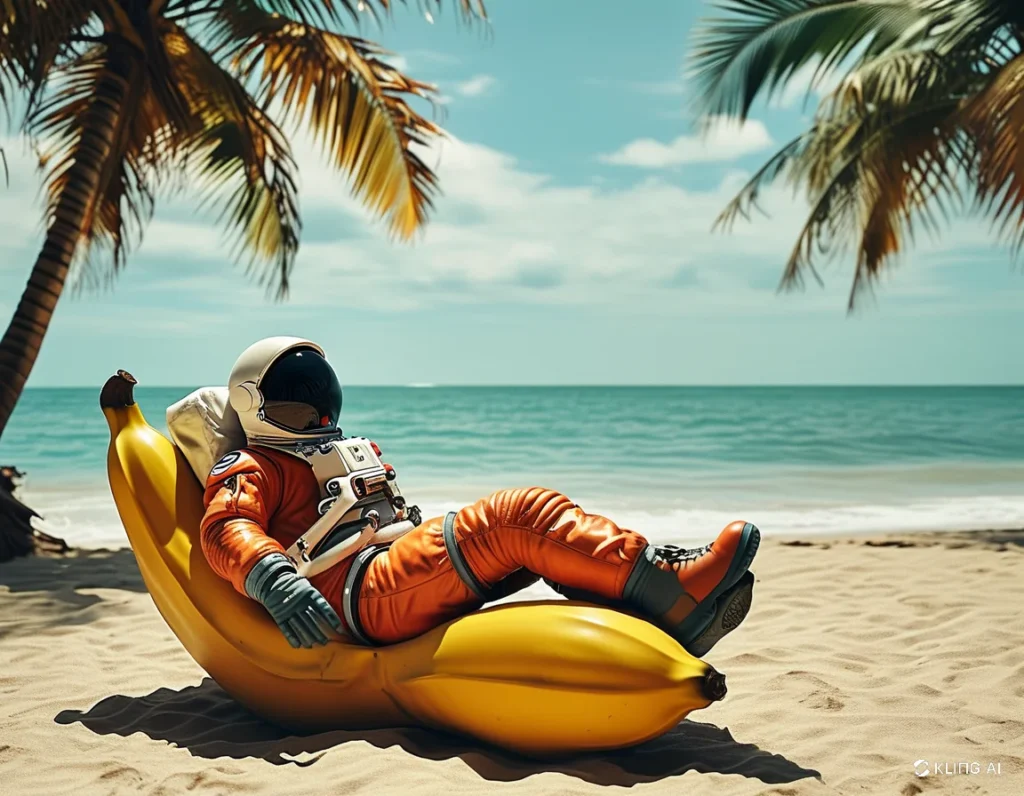 astronauta descansando en la playa, Kling AI genera videos y imágenes gratis.